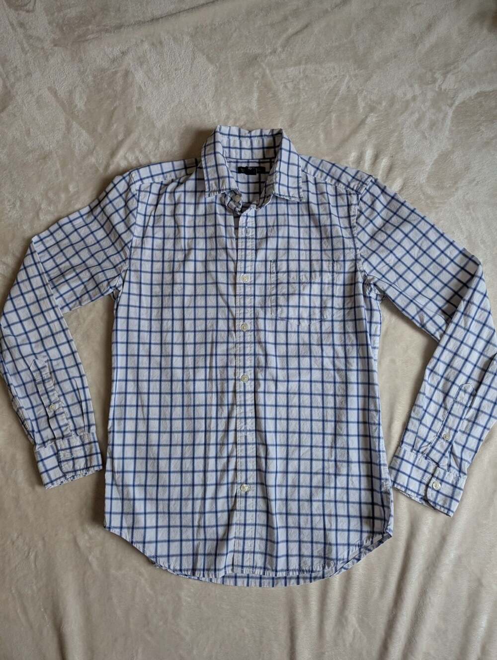 Gap Slim Fit Button Down Shirt Men's XS White Blue Plaid - Picture 1 of 4